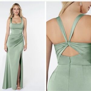 Azazie - Sage Green Satin  Dress